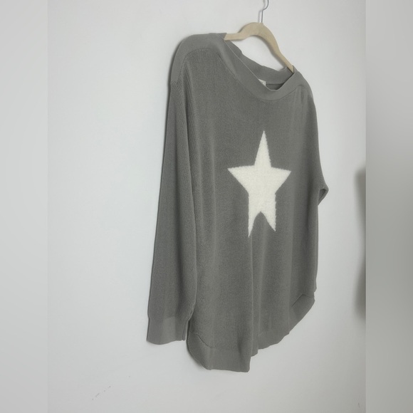 Astrologie Gray White Fuzzy Star Ribbed Boat Neck Long Sleeve Boho Sweater XXL - Picture 3 of 9